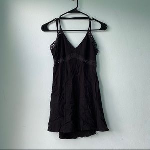 Free People Black Slip Dress with Embroidery